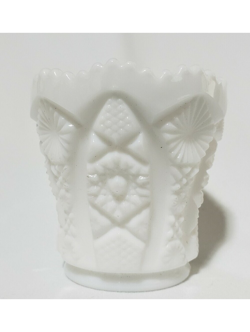 Imperial Glass Toothpick Holder Hobstar Milk Glass Sawtooth Edge Votive
